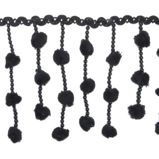 Fleco de madroños y perlas en negro 14-17cm