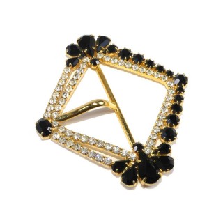 Hebilla de metal forma rombo con strass y cristal negro 38mm