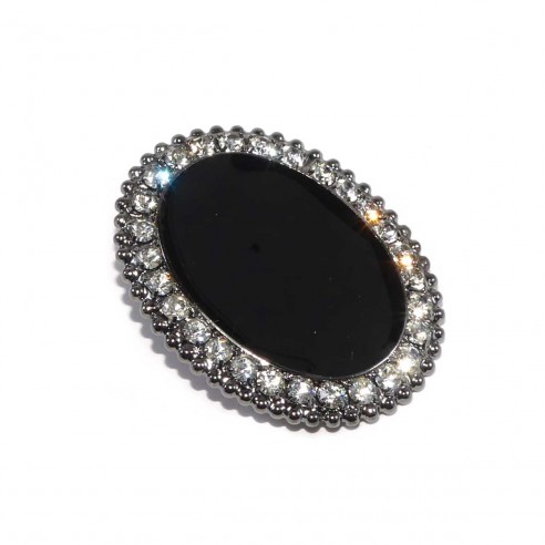 Botón metal oval con strass y lacado negro. Varios tamaños