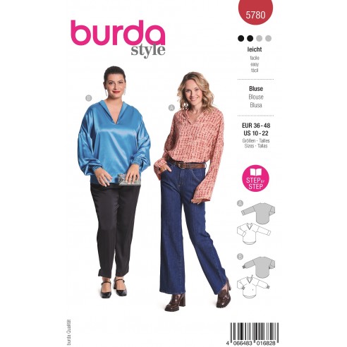 Patrón para blusa sencilla manga larga mujer 5780