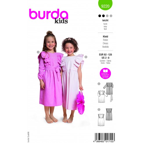 Patrón para vestido volantes superiores niña 2-8 años 9220