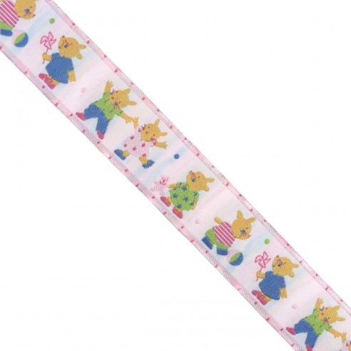 Cubrecosturas infantil estampado ratones rosa 33mm